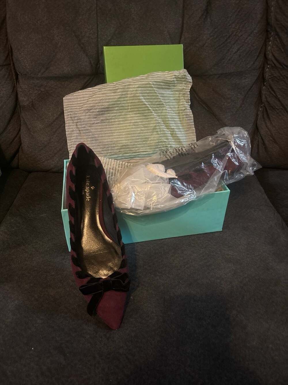 Kate Spade Kalani Deep Cherry Kid Suede Bow Flats Size 8M